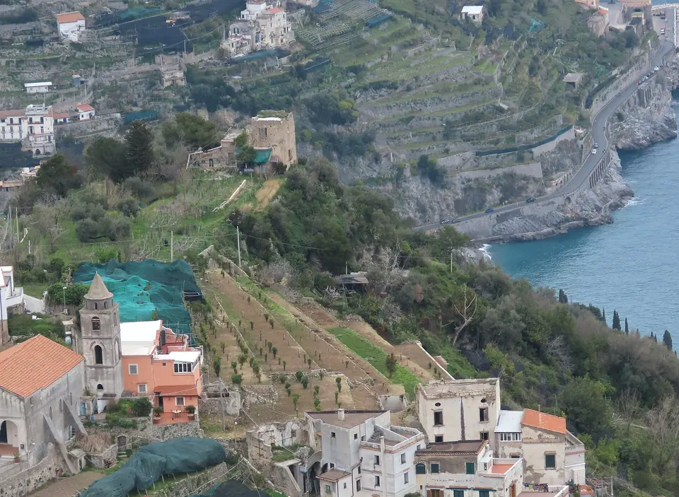 The winding Amalfi Coast road above the sea