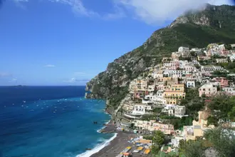 Positano village cascading down to the sea on the Amalfi Coast